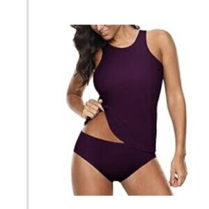 Retro Tankini Swimsuit Set High Neck Size 8 NWOT
